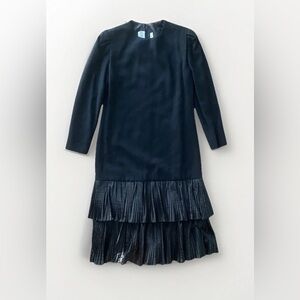 MICHAEL NOVARESE Rare Vintage Long Sleeve Black Wool Flapper Dress L. Magnin